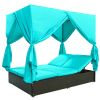 Outdoor Patio Wicker Sunbed Daybed with Cushions, Adjustable Seats - Blue