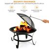 22 Inch Steel Outdoor Fire Pit Bowl With Wood Grate - black