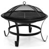 22 Inch Steel Outdoor Fire Pit Bowl With Wood Grate - black