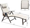 Aluminum Outdoor Folding Reclining Adjustable Patio Chaise Lounge Chair with Pillow for Poolside Backyard and Beach Set of 2 - Beige