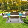 Outdoor leisure rattan furniture rattan chair small tea table four piece solid XH - Gray