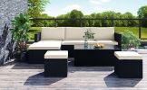 Large Outdoor Wicker Sofa Set, PE Rattan, Movable Cushion, Sectional Lounger Sofa, For Backyard, Porch, Pool, Beige - Beige