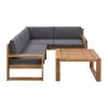 3-Piece Patio Sectional Set Acacia Wood and Grey Cushions Ideal for Outdoors and Indoors - Gray