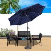 9 Ft Market Outdoor Aluminum Table Umbrella with Solar LED Led lights and Push Button Tilt - Navy Blue