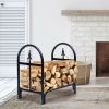 2 Feet Outdoor Heavy Duty Steel Firewood Storage Holder - black