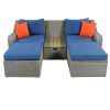 Patio Furniture Sets, 3-Piece Patio Wicker Sofa with Cushions, Pillows, Ottomans and Lift Top Coffee Table - Blue