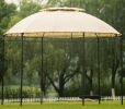 Outdoor Gazebo Steel Fabric Round Soft Top Gazebo, Outdoor Patio Dome Gazebo with Removable Curtains - khaki