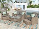 Patio Furniture Set, 4 Piece Outdoor Conversation Set All Weather Wicker Sectional Sofa with Ottoman and Cushions - Gray