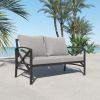 Outdoor Metal Loveseat with Cushions, All-Weather Outdoor Black Metal 2 Seats Sofa Couch with Cushions - Black+ Gray