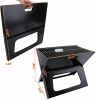 20 inch Portable Grill Charcoal Barbecue Grill, Folding Grill Notebook Shape, Detachable Collapsible, Mini Tabletop Camping Grill BBQ, Black - black