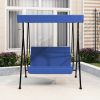 2-Seat Outdoor Patio Porch Swing Chair, Porch Lawn Swing With Removable Cushion And Convertible Canopy, Brown Red - Black Blue