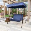 2-Seat Outdoor Patio Porch Swing Chair, Porch Lawn Swing With Removable Cushion And Convertible Canopy, Brown Red - Brown Blue