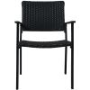 Outdoor Patio PE Wicker 5-Piece Dining Table Set with Umbrella Hole and 4 Dining Chairs for Garden, Deck,Black Frame+Black Rattan - black