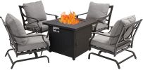 5PCS Patio Furniture Set Square Propane Fire Pit Table,4 Rocking Metal Frame Chairs - 5pcs