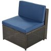 9 Piece Rattan Sectional Seating Group with Cushions and Ottoman, Patio Furniture Sets, Outdoor Wicker Sectional - Blue