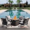 5PCS Patio Furniture Set Square Propane Fire Pit Table,4 Rocking Metal Frame Chairs - 5pcs