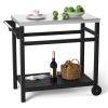 Outdoor Prep Cart Dining Table for Pizza Oven, Patio Grilling Backyard BBQ Grill Cart - Black