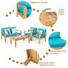 4 Pieces Patio Acacia Wood Thick Cushion Loveseat Sofa Set - Turquoise