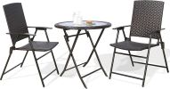 Outdoor 3 Pieces Wicker Folding Bistro Set, Balcony Table and Chairs Sets, Garden Backyard Furniture - 3 piece