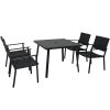 Outdoor Patio PE Wicker 5-Piece Dining Table Set with Umbrella Hole and 4 Dining Chairs for Garden, Deck,Black Frame+Black Rattan - black