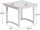 Modern Square Side Tables for Living Room;  White Rustic Aluminum Outdoor End Table;  Patio Tempered Glass Accent Coffee Table - White