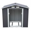 4.2' x 7' Outdoor Storage Shed, Backyard Tool House with Sliding Doors, Base, Vents, Metal Lawn Equipment - Deep Gray