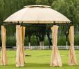 Outdoor Gazebo Steel Fabric Round Soft Top Gazebo, Outdoor Patio Dome Gazebo with Removable Curtains - khaki