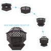 22" Hexagonal Shaped Iron Brazier Wood Burning Fire Pit Decoration for Backyard Poolside-dk - Cast Iron