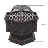 22" Hexagonal Shaped Iron Brazier Wood Burning Fire Pit Decoration for Backyard Poolside-dk - Cast Iron