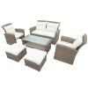 Patio Furniture Set, 4 Piece Outdoor Conversation Set All Weather Wicker Sectional Sofa with Ottoman and Cushions - Beige