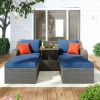 Patio Furniture Sets, 3-Piece Patio Wicker Sofa with Cushions, Pillows, Ottomans and Lift Top Coffee Table - Blue