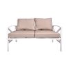 Outdoor Metal Loveseat with Cushions, All-Weather Outdoor Black Metal 2 Seats Sofa Couch with Cushions - White