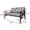 Outdoor Metal Loveseat with Cushions, All-Weather Outdoor Black Metal 2 Seats Sofa Couch with Cushions - Black+ Gray