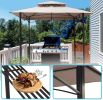 8x5 Outdoor Grill Gazebo 2-Tier Vented BBQ Canopy Steel Frame, Brown - Beige