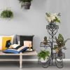 Garden Flower Stand Rack, Plant Pot&Planter Metal Holder with 4 Tiers Corner Decor Display Plant Stand Indoor Outdoor for Garden Home RT - black