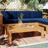 Outdoor Backyard Patio Wood 5-Piece Sectional Sofa Seating Group Set with Cushions - Blue