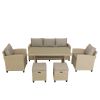 6 Piece Outdoor Rattan Wicker Set Patio Garden Backyard Sofa, Chair, Stools and Table - Brown