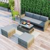 4-piece Outdoor Backyard Patio Rattan Sofa Set, All-weather PE Wicker Sectional Furniture Set with Retractable Table, Gray - Gray