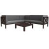 Outdoor Wood Patio Backyard 4-Piece Sectional Seating Group with Cushions and Table X-Back Sofa Set for Small Places - Gray