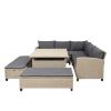 6-Piece Patio Furniture Set Outdoor Wicker Rattan Sectional Sofa with Table and Benches for Backyard, Garden, Poolside - Brown