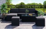 Large Outdoor Wicker Sofa Set, PE Rattan, Movable Cushion, Sectional Lounger Sofa, For Backyard, Porch, Pool, Beige - Gray