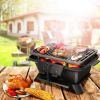 Heavy Duty Cast Iron Tabletop BBQ Grill Stove for Camping Picnic - black