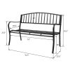 Free shipping 51" Patio Park Garden Outdoor Bench Patio Porch Chair Vintage Backyard Seat Furniture Iron Frame Black YJ - black