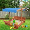 Wooden Sandbox with Convertible Cover Kids Outdoor Backyard Bench Play Sand Box  YJ - picture