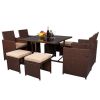 Backyard Garden PE Wicker For 8 People Dining Table Set - Khaki - Rattan