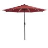 Backyard Patio Pool 9Ft Tilt And Crank Outdoor Umbrella With Solar Powered LED Lighted - Red - Outdoor Umbrellas