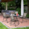 Set of 4 Patio Folding Sling Chairs Steel Camping Deck - coffee