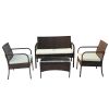 Outdoor rattan furniture set of 4 pieces, love sofa, single seat, coffee table RT - Brown