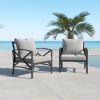 Patio Furniture Metal Arm Chair,2 PCS Garden Outdoor Contemporary Sofa Metal Chair with Cushions - Black+ Gray