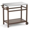 Outdoor Prep Cart Dining Table for Pizza Oven, Patio Grilling Backyard BBQ Grill Cart - Brown